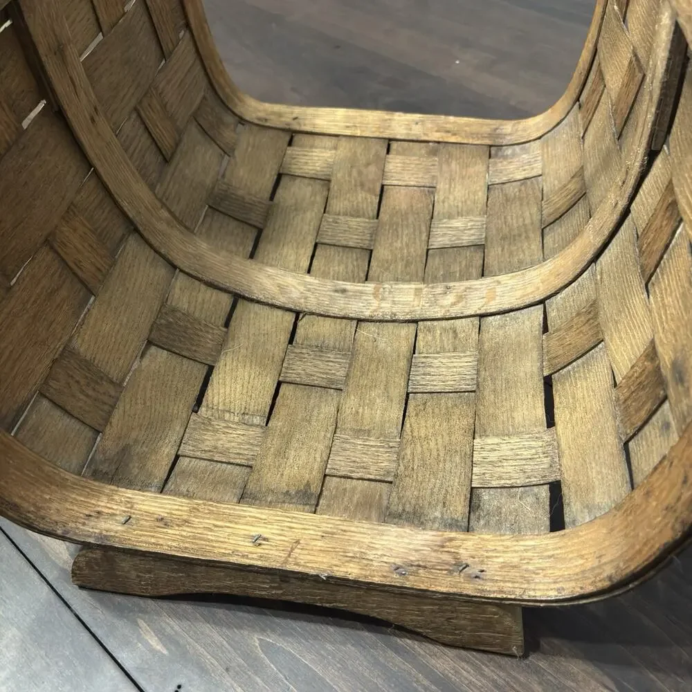Vtg Lg Wood Fireplace Log Kindling Basket Caddy American Primitive Rustic Cabin